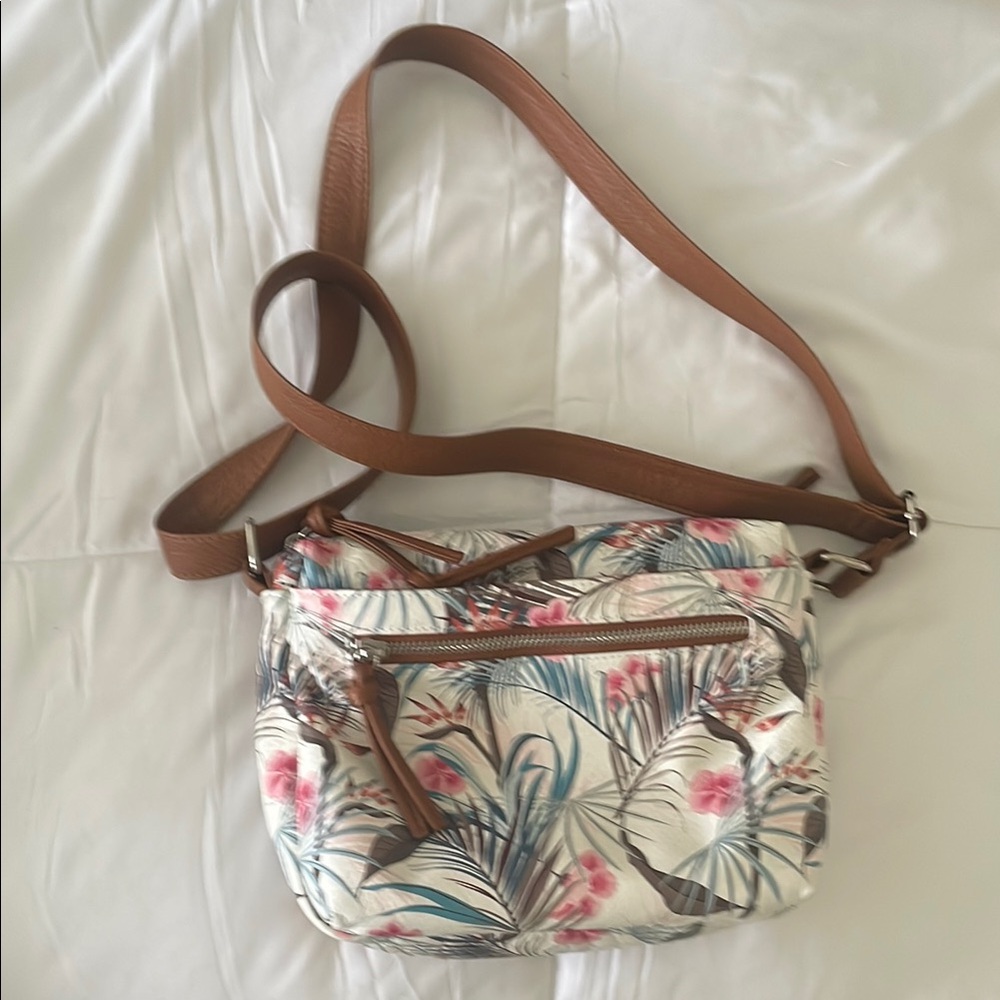 Floral Crossbody Bag with Brown Strap